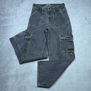 Hot Topic Jeans Womens 7 (28x29) Black Cargo Straight Leg Highrise Carpenter